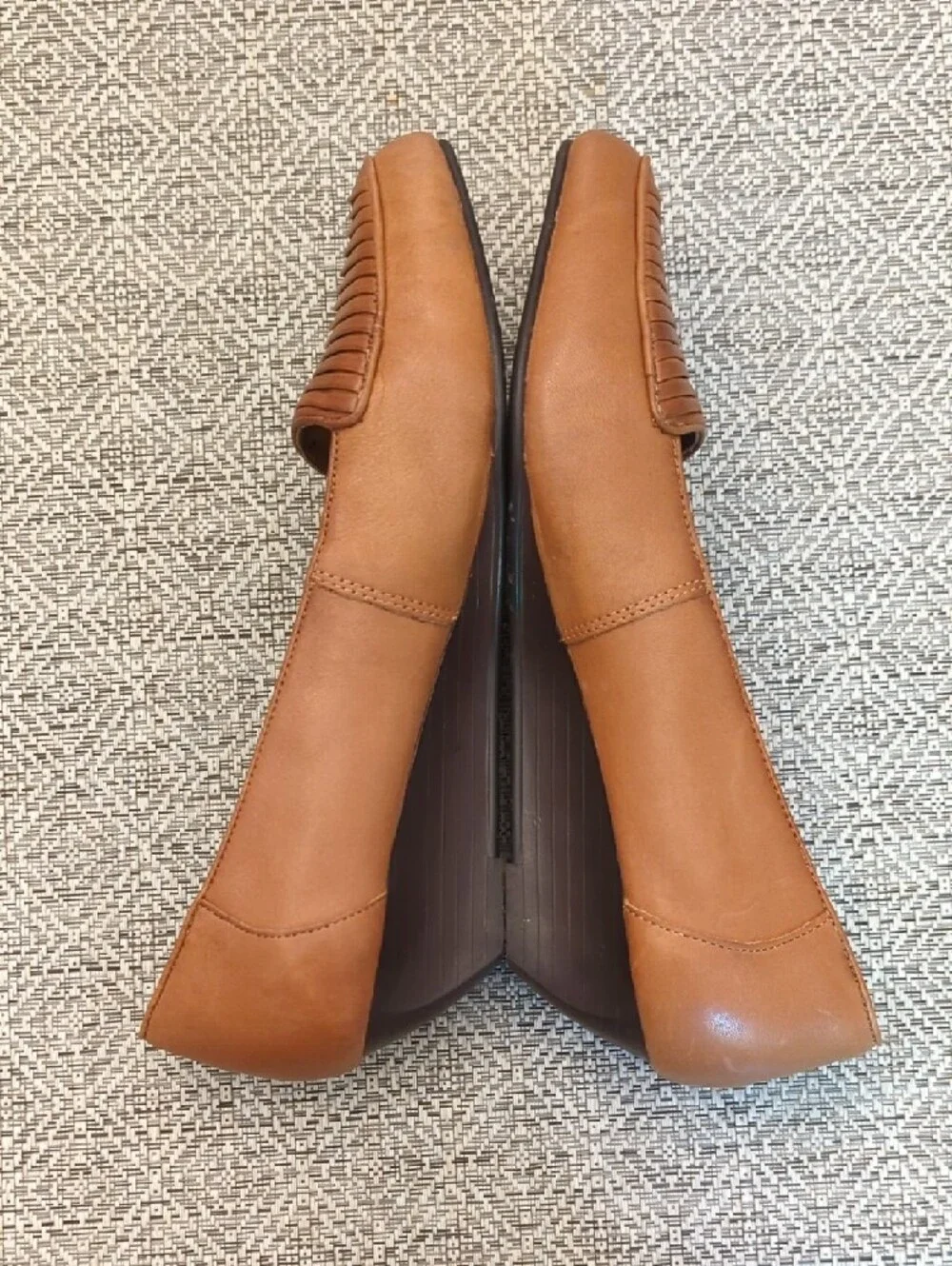 Judith Leather Tan Pointed-Toe Woven Detail Flats Mini Wedge